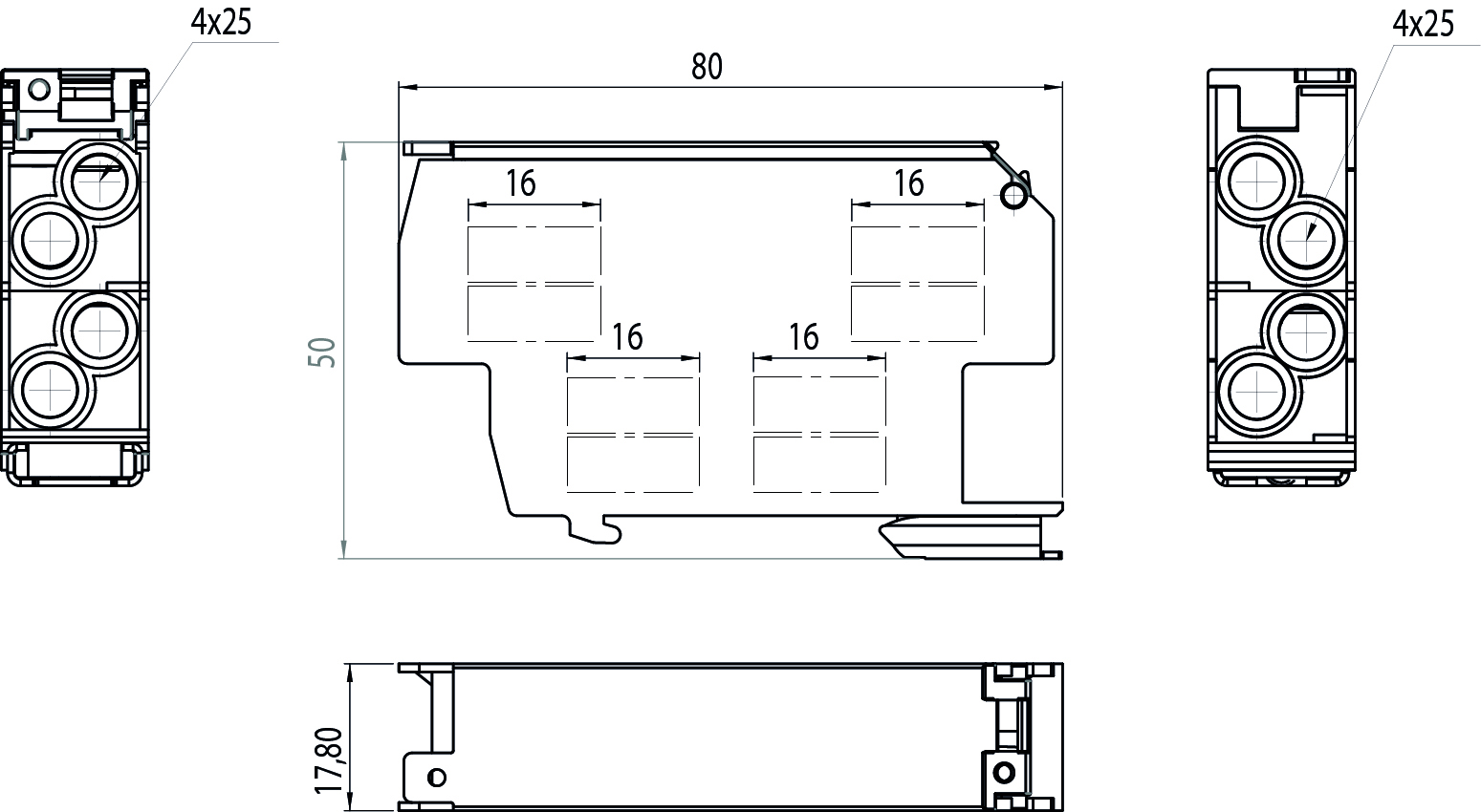 Distribution block SDB-25/S, 100A, 1000V, 6kV, TH35 Distribution block SDB-25/S, 100A, 1000V, 6kV, TH35,elektro-plast