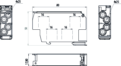 Distribution block SDB-25/S, 100A, 1000V, 6kV, TH35