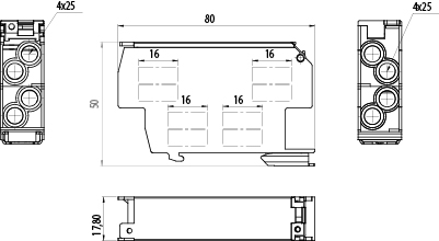 Distribution block SDB-25/CZE, 100A, 240/415V, 6kV, TH35, 8(4+4), color: red
