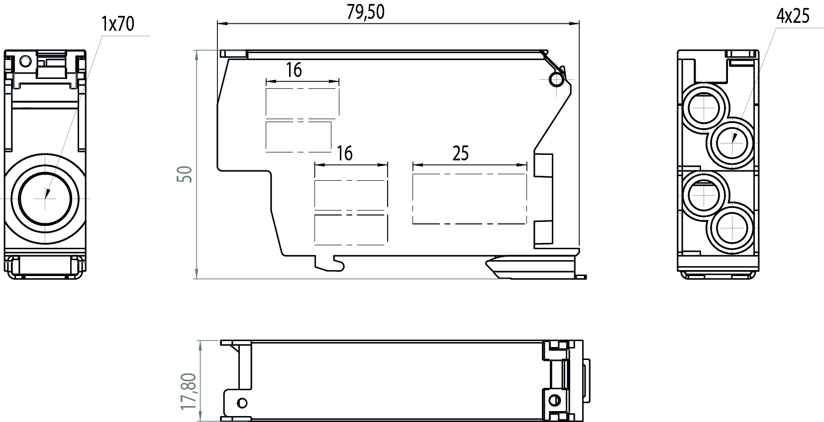 Distribution block SDB-70/S, 192A, 240/415V, 6kV, TH35, color: gray Distribution block SDB-70/S, 192A, 240/415V, 6kV, TH35, color: gray,elektro-plast