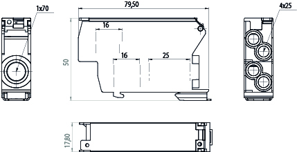Distribution block SDB-70/S, 192A, 240/415V, 6kV, TH35, color: gray