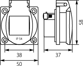 Gniazdo Tablicowe 2P+Z z zaciskami gwintowanymi, z klapką, kolor: niebieski, 16A, 250V, IP54