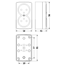 Double surface mouted socket GNBD250 2x2P+Z, color: white, 250V~, 16A