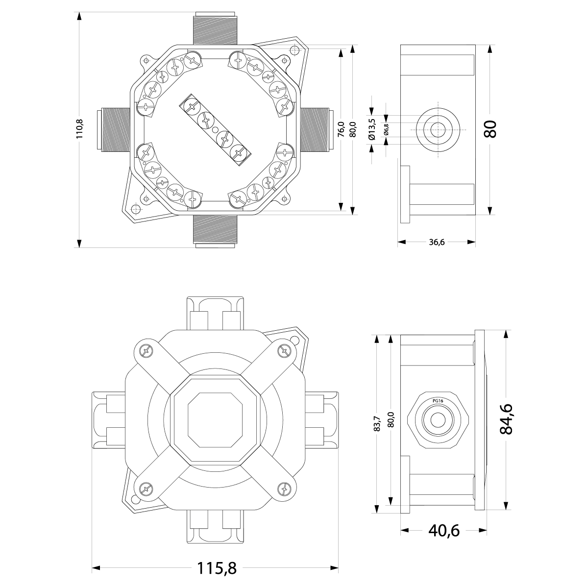 Surface mounted box PNHC IP67, 4mm², 400V~, color: black Surface mounted box PNHC IP67, 4mm², 400V~, color: black,elektro-plast