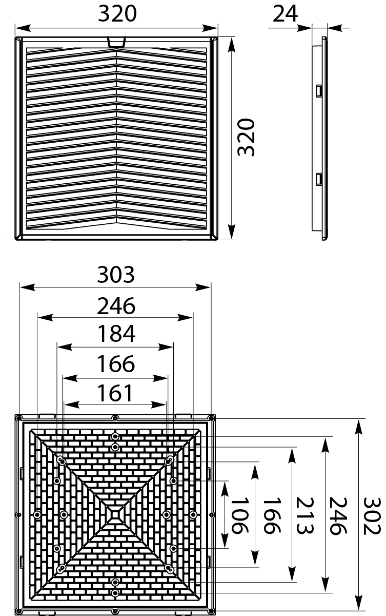 Fan filter WEF16, 320x320mm, IP54/I, 95W, color: gray Fan filter WEF16, 320x320mm, IP54/I, 95W, color: gray,elektro-plast