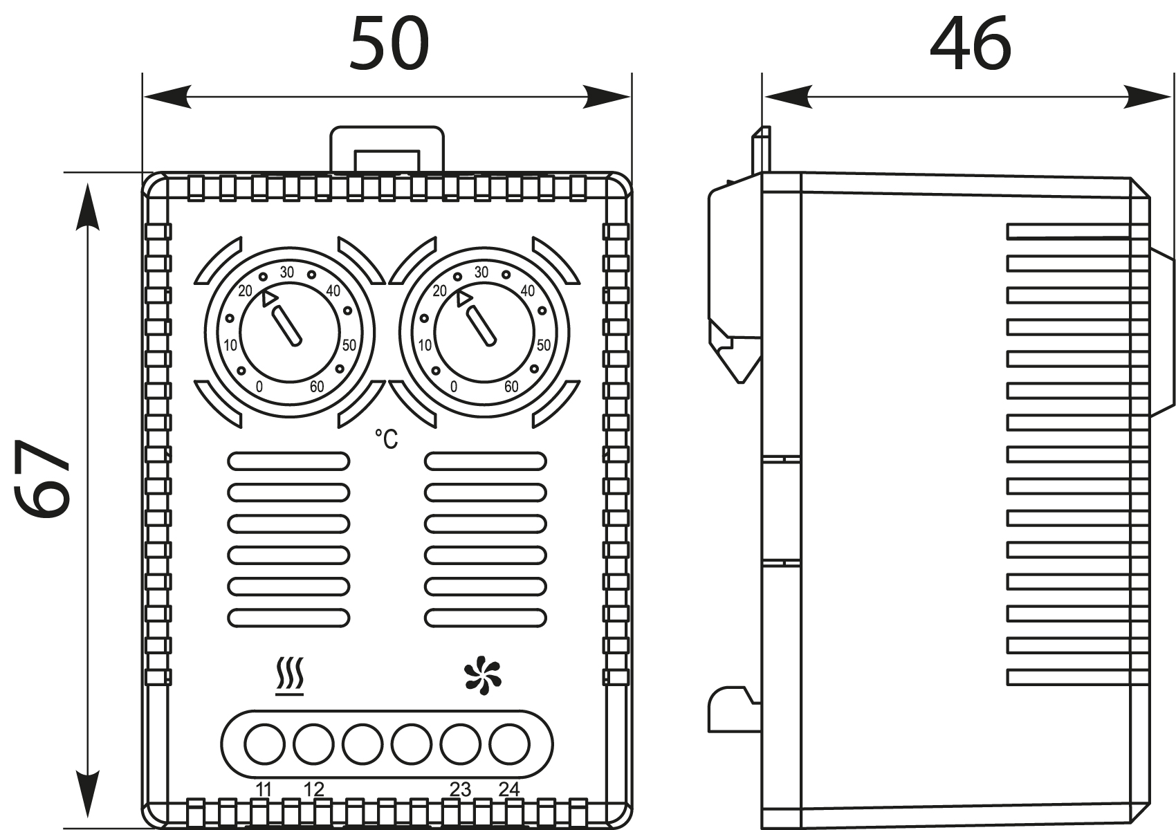 Termostat na grzanie i chłodzenie - TBGZ (podwójny) NC NO, biometaliczny, na szynę TH35 Termostat na grzanie i chłodzenie - TBGZ (podwójny) NC NO, biometaliczny, na szynę TH35,elektro-plast