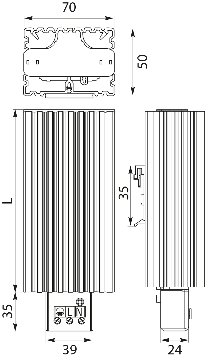 Semiconductor heater GRZ60, 60W, 175x70x50mm, TH35 Semiconductor heater GRZ60, 60W, 175x70x50mm, TH35,elektro-plast