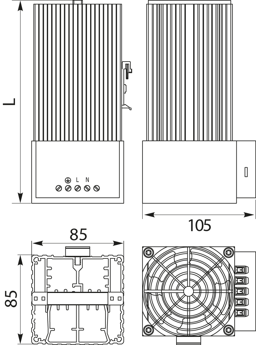 Compact Semiconductor Fan Heater GRZW400, to TH35, IP20 / I, PTC, 230V AC, 400W Compact Semiconductor Fan Heater GRZW400, to TH35, IP20 / I, PTC, 230V AC, 400W,elektro-plast