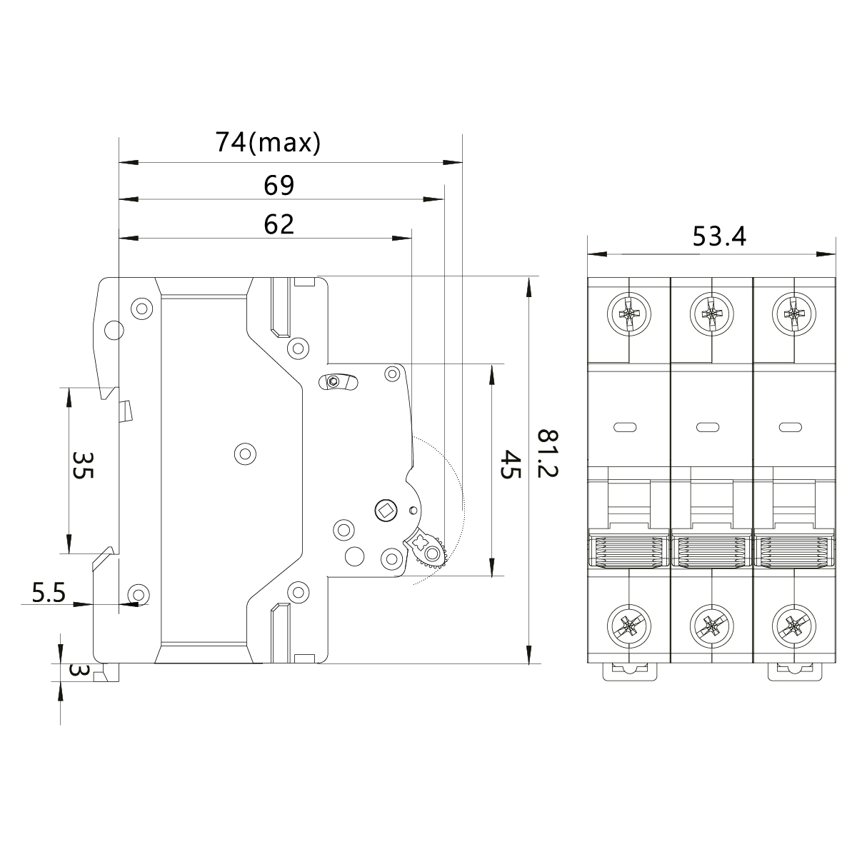 Overcurrent Circuit Breaker, 6kA, C, 3-pole, 25A OCB/C25/3P Overcurrent Circuit Breaker, 6kA, C, 3-pole, 25A OCB/C25/3P,elektro-plast