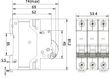 Wyłącznik nadprądowy OCB/C63/3P, 6kA, C, 3-biegunowy, 63A
