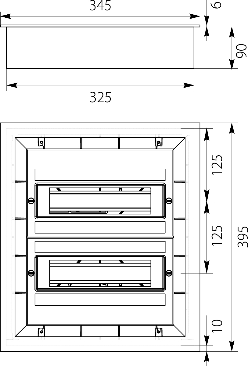 Flush Distribution Board DARP-24S (2x12), lacquered aluminium door, descriptive labels, aluminum TH rail (eurobus), IP54 Flush Distribution Board DARP-24S (2x12), lacquered aluminium door, descriptive labels, aluminum TH rail (eurobus), IP54,elektro-plast