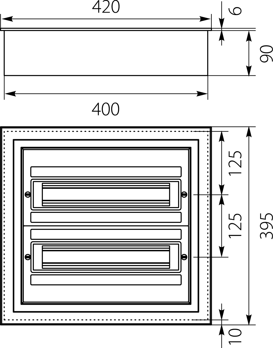 Flush Distribution Board DARP-32S (2x16), lacquered aluminium door, descriptive labels, aluminum TH rail (eurobus), IP54 Flush Distribution Board DARP-32S (2x16), lacquered aluminium door, descriptive labels, aluminum TH rail (eurobus), IP54,elektro-plast