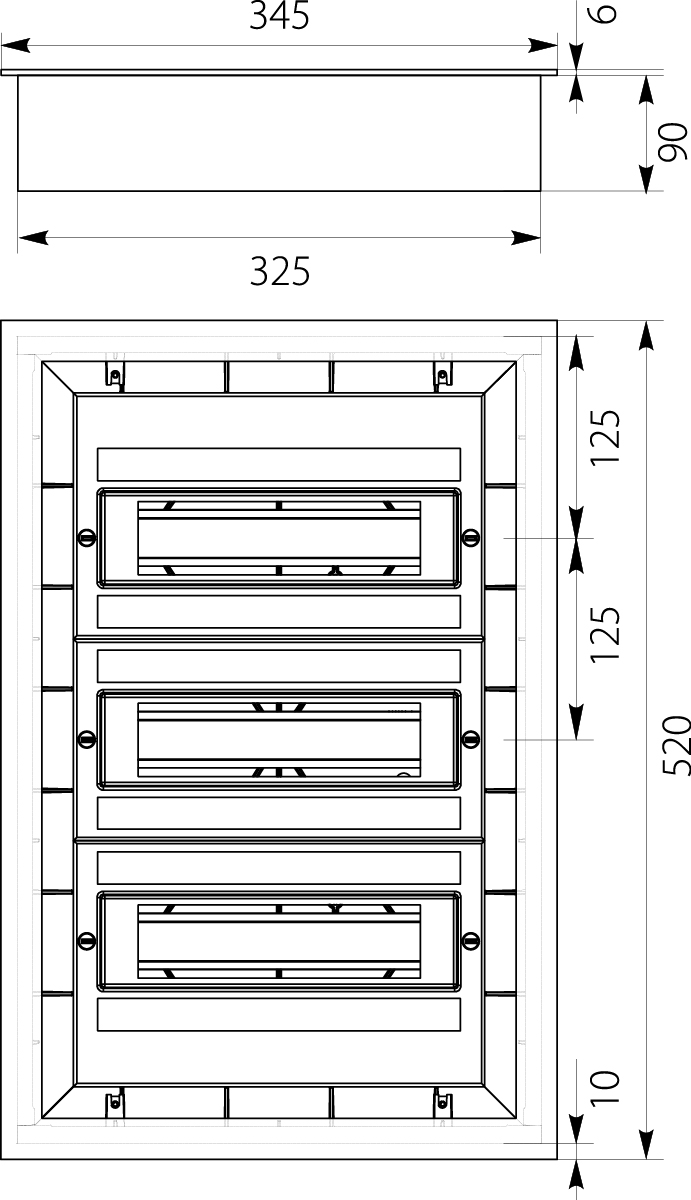 Flush Distribution Board DARP-36S (3x12), lacquered aluminium door, descriptive labels, aluminum TH rail (eurobus), IP54 Flush Distribution Board DARP-36S (3x12), lacquered aluminium door, descriptive labels, aluminum TH rail (eurobus), IP54,elektro-plast