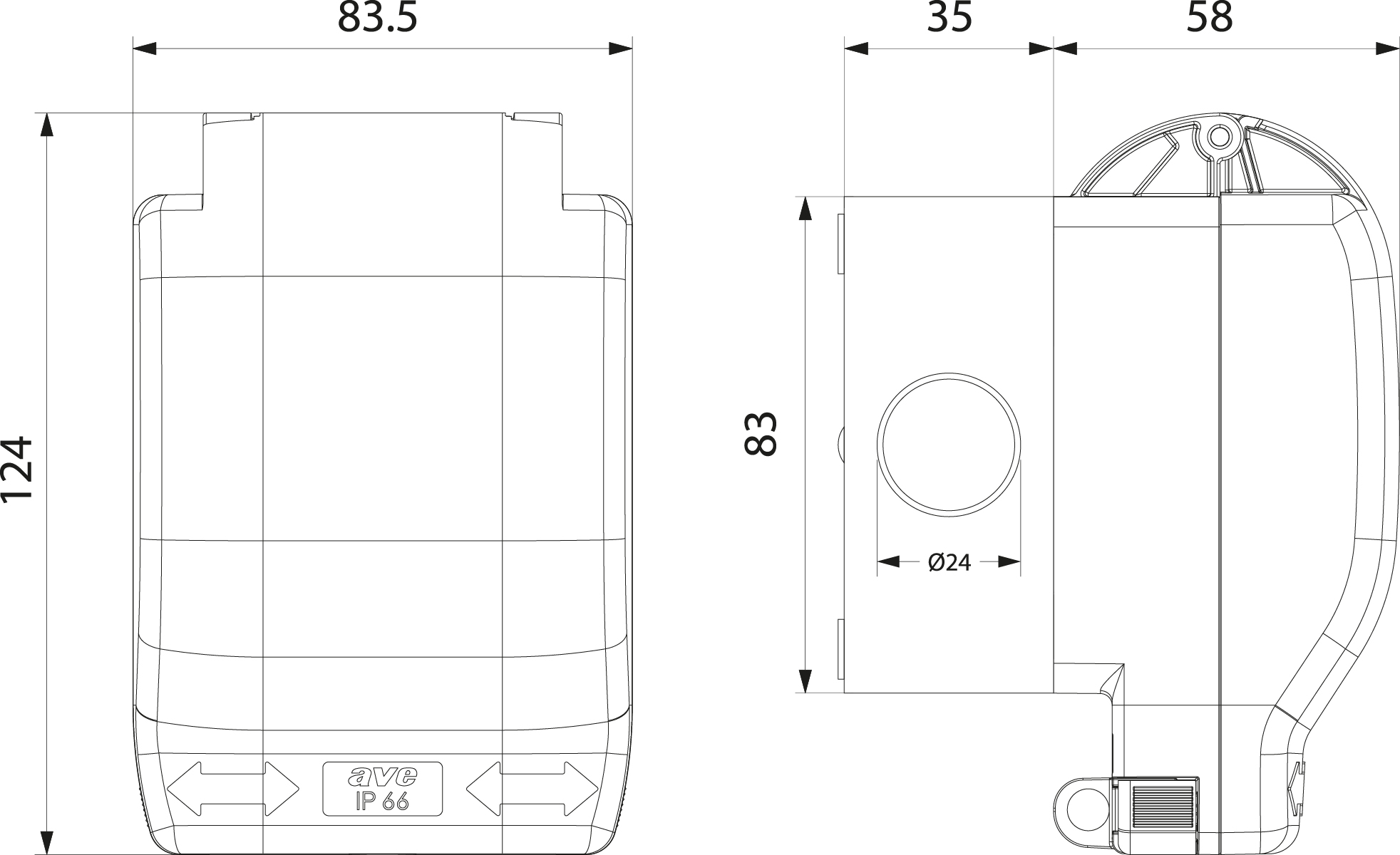 Hermetic Socket AVE IP66 2P+Z SCHUKO with hinged transparent lid, colour: gray, 16A, 250V~ Hermetic Socket AVE IP66 2P+Z SCHUKO with hinged transparent lid, colour: gray, 16A, 250V~,elektro-plast