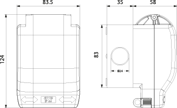 Hermetic Socket AVE IP66 2P+Z SCHUKO with hinged transparent lid, colour: gray, 16A, 250V~