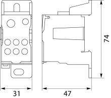 Blok Rozdzielczy UKK-160, na szynę TH35 lub do pow. płaskich, Al/Cu, 1x70mm, 1x16mm, 6x16mm, 415V AC/DC, 160A